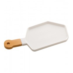 Petisqueira 35x16x2cm Porcelana Branco Matt Com Cabo De Bambu